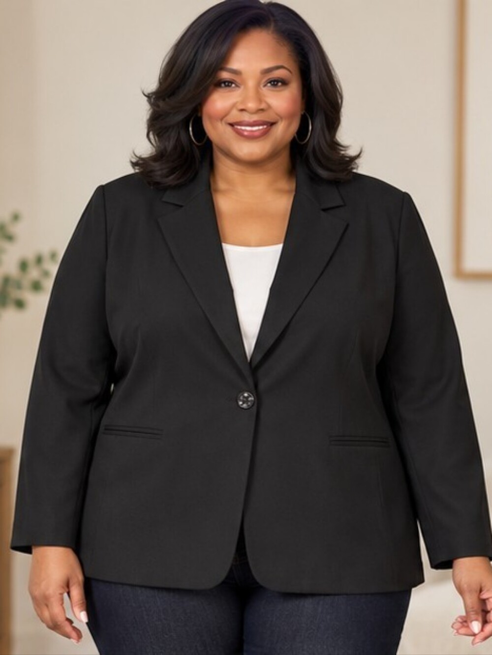 Requirements Woman Black Single Button Blazer Jacket Plus Size 24W